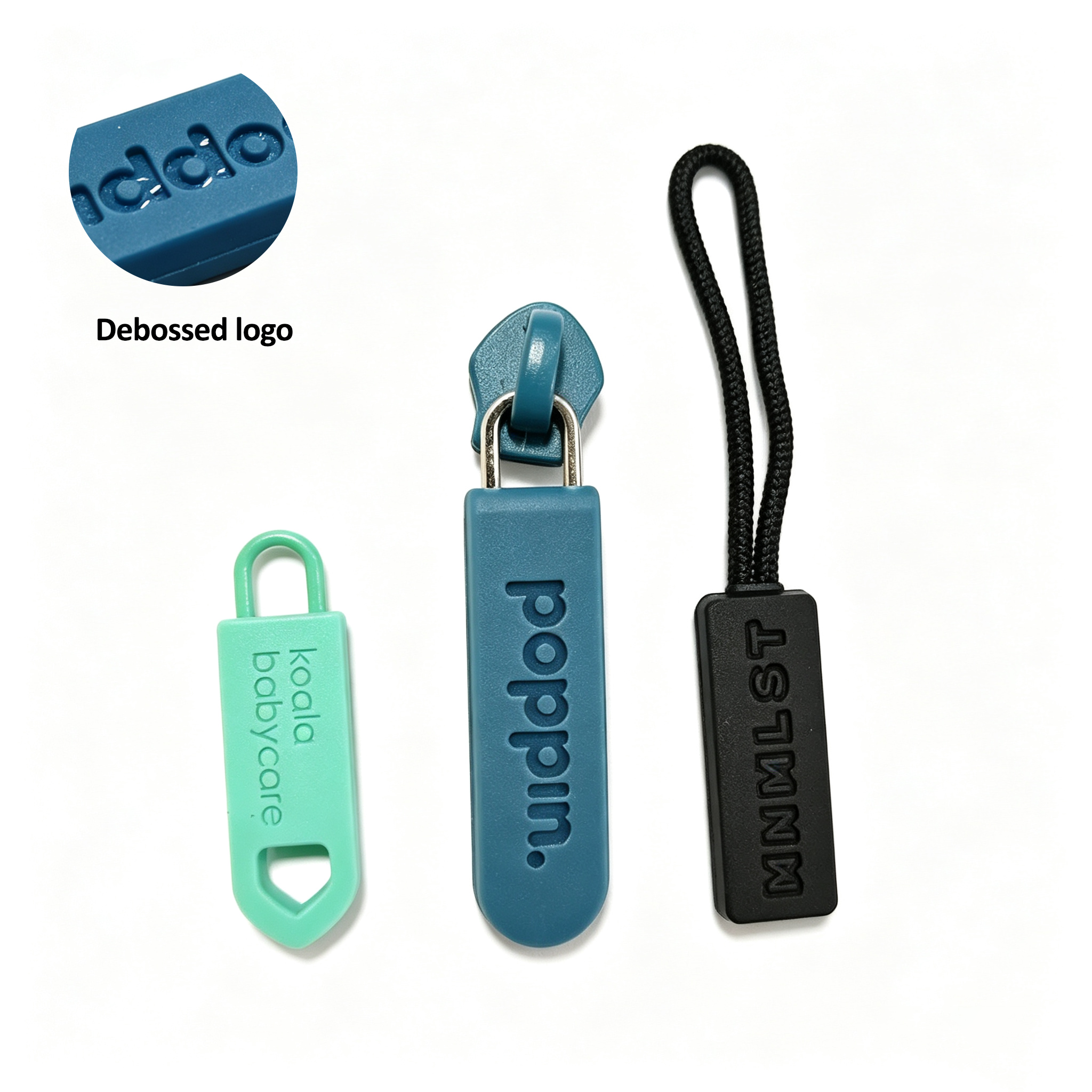 debossed PVC zipper puller usually made in single color