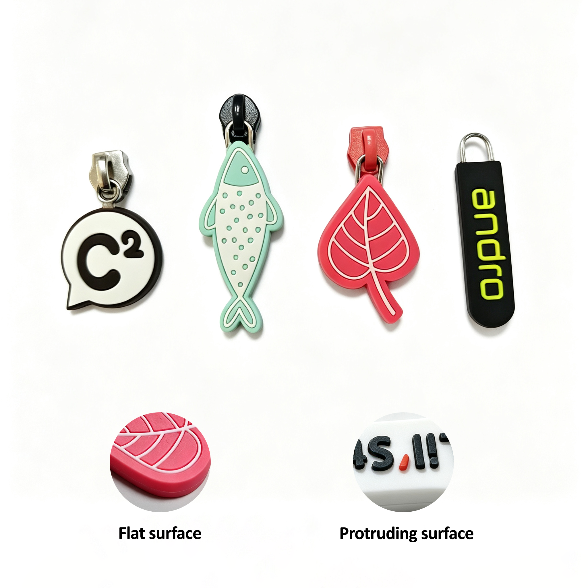 flat color separation PVC zipper puller with multiple color combinations and flat surface