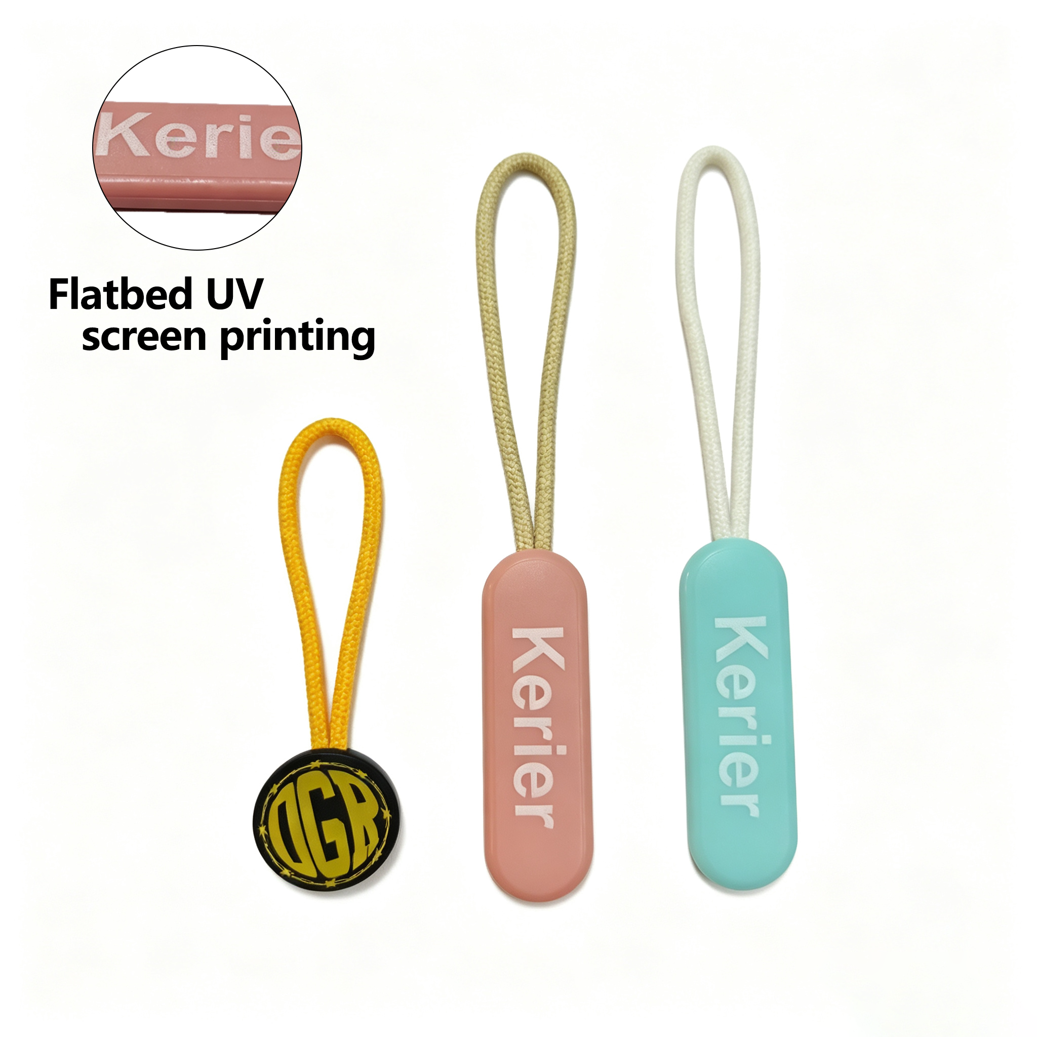 UV printing for TPU zipper pullers UV printing TPU zipper puller logo