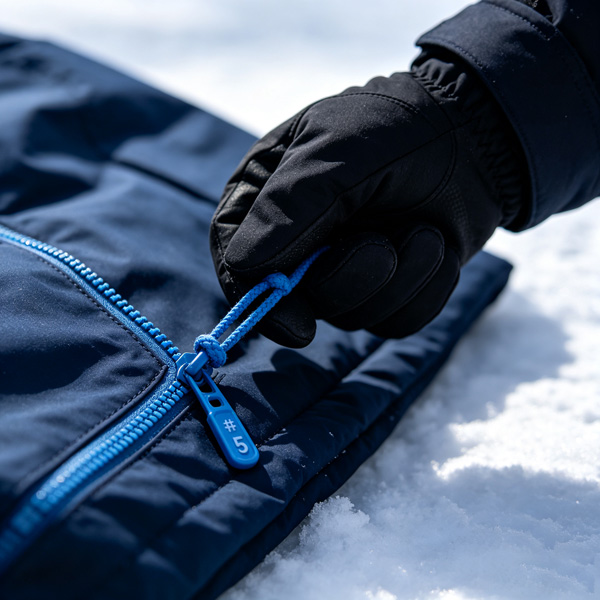 #5 zipper rope puller used with ski gloves on outdoor jacket