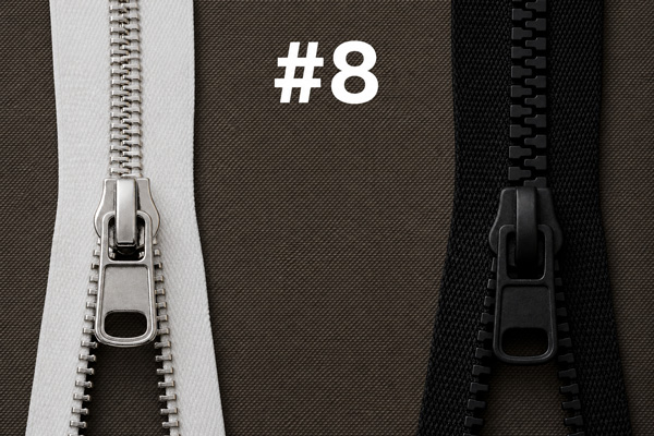 #8 heavy-duty Plastic zipper and metal zipper options
