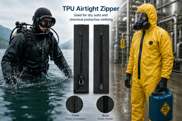 RHF TPU airtight zipper used for dry suits and chemical protective clothing